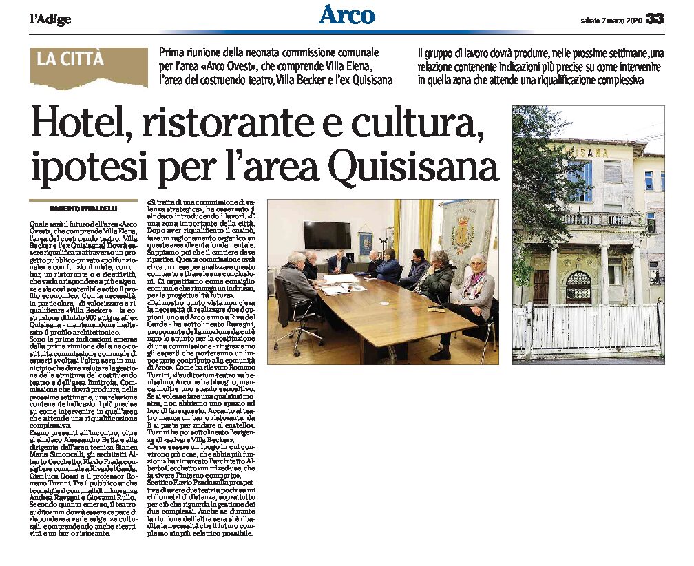 Arco, area Quisisana: ipotesi hotel, ristorante e cultura