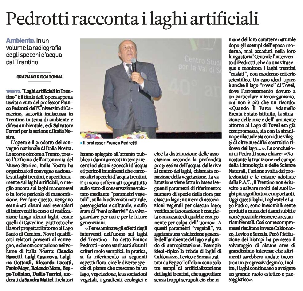 Pedrotti racconta i laghi artificiali
