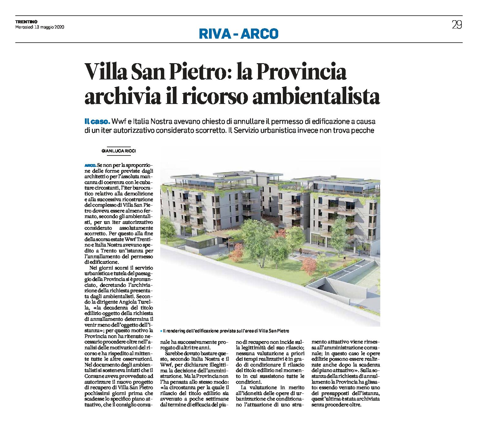 Arco, villa San Pietro: la Provincia archivia il ricorso ambientalista
