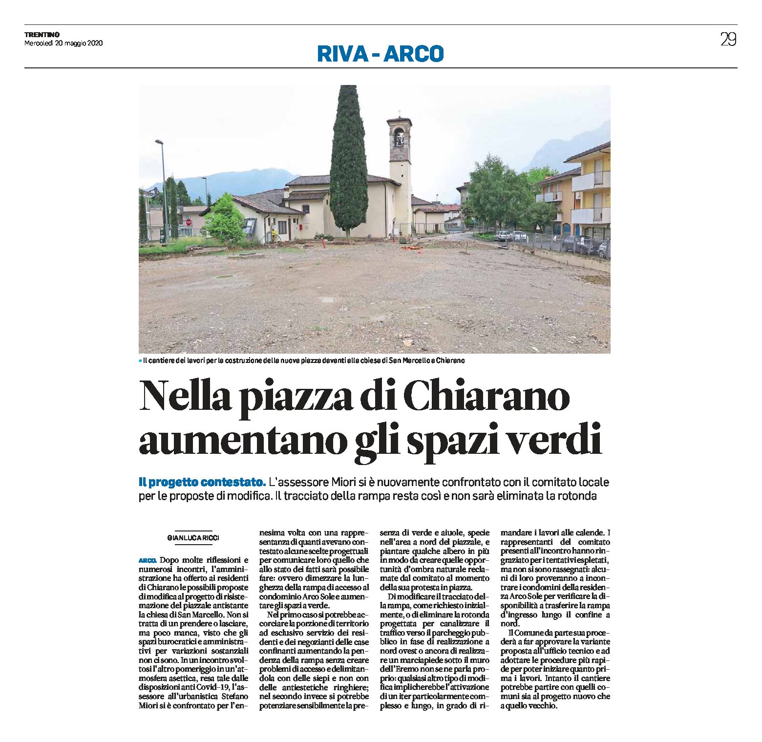 Chiarano: nella nuova piazza aumentano gli spazi verdi