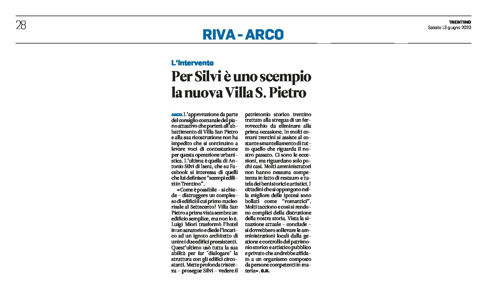 Arco: la nuova villa San Pietro, per Silvi di Isera, è uno scempio