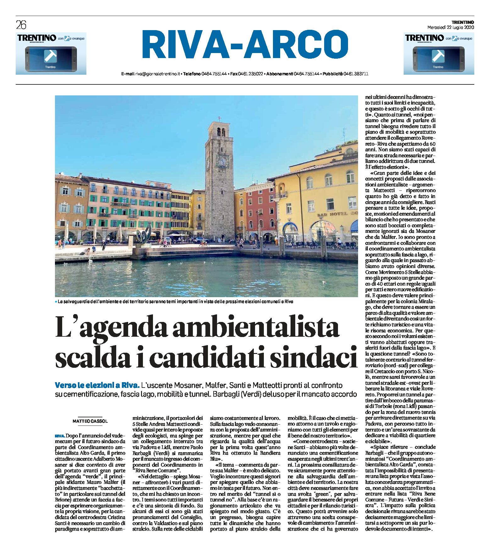 Riva: l’agenda ambientalista scalda i candidati sindaci