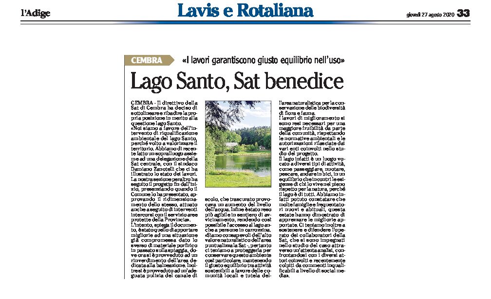 Lago Santo: la Sat benedice l’intervento di riqualificazione