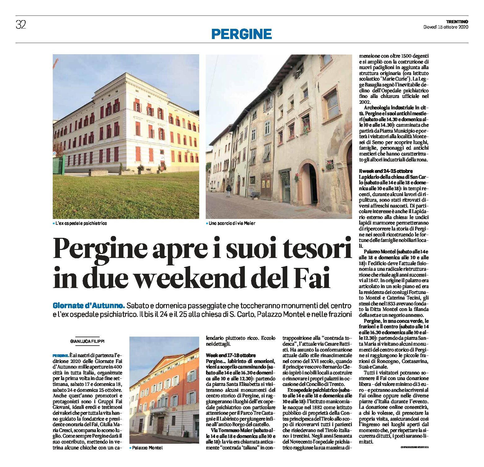 Pergine: apre i suoi tesori in due weekend del Fai. In ottobre il 17, 18, 24 e 25