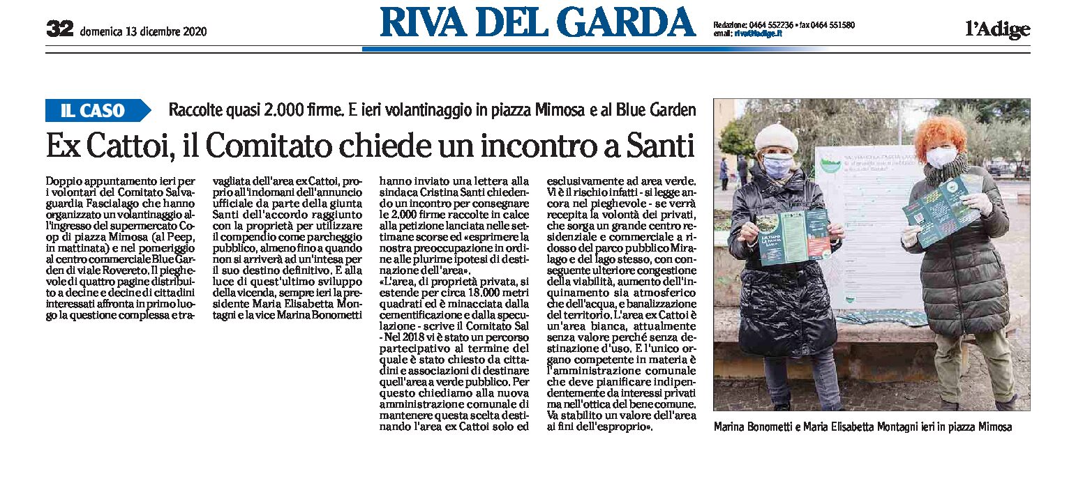Riva, ex Cattoi: il Comitato Salvaguardia Fascialago chiede un incontro a Santi