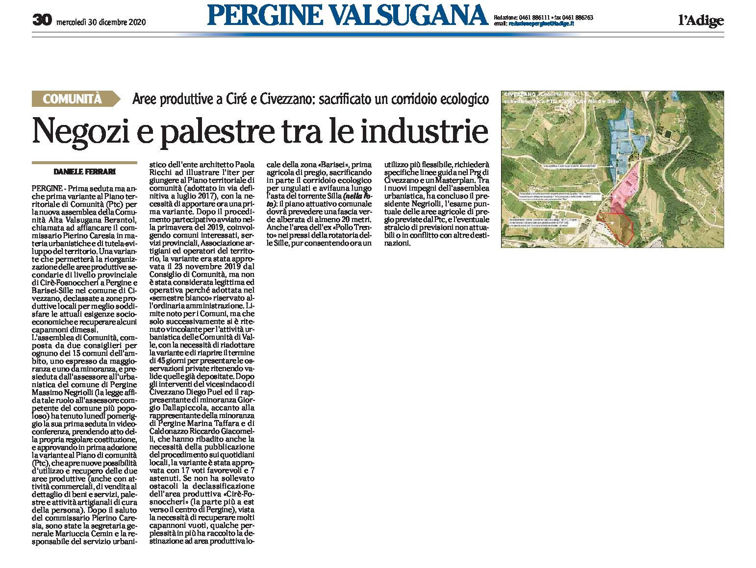 Aree produttive a Cirè e Civezzano: negozi e palestre tra le industrie. Sacrificato un corridoio ecologico