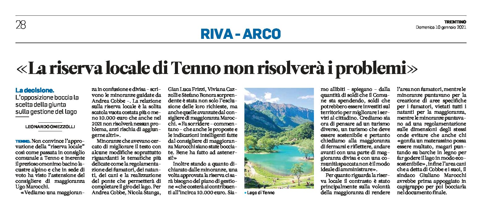 Tenno: la riserva locale non risolverà i problemi sulla gestione del lago