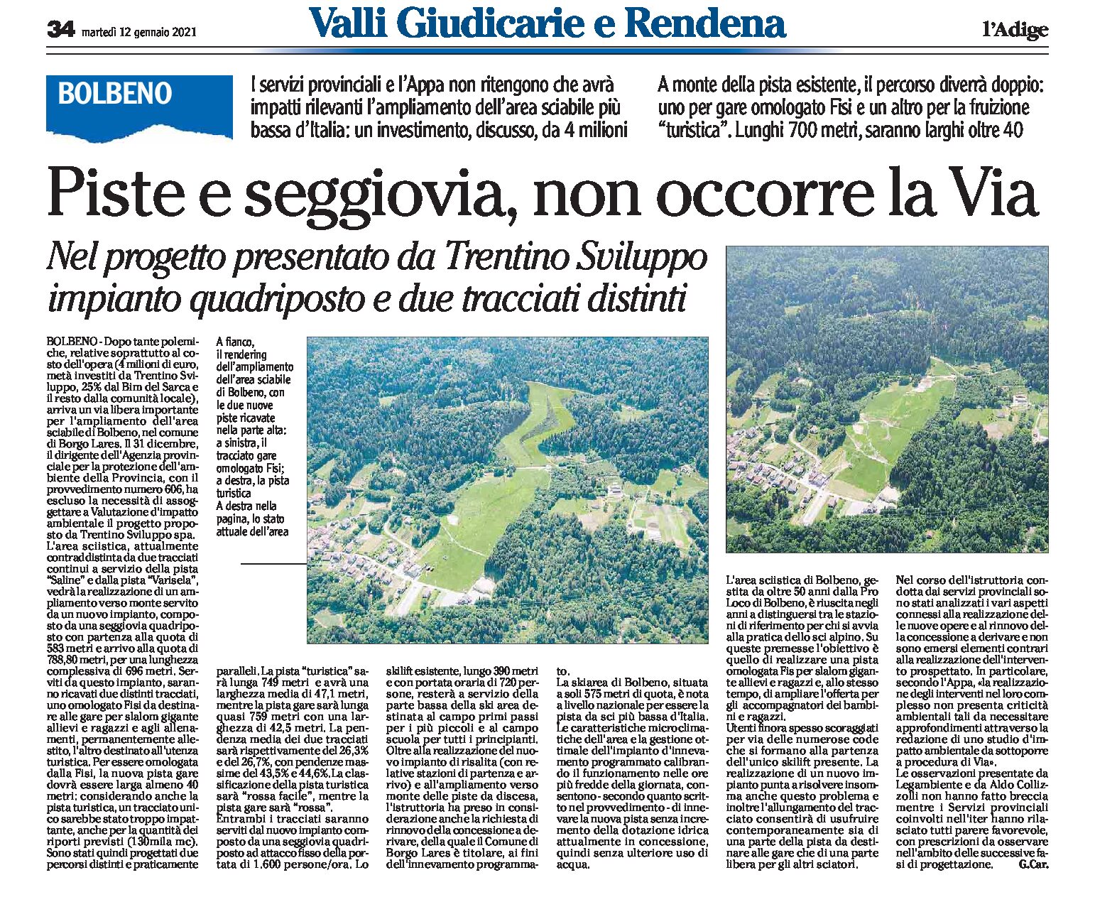 Bolbeno: piste e seggiovia, non occorre la Via