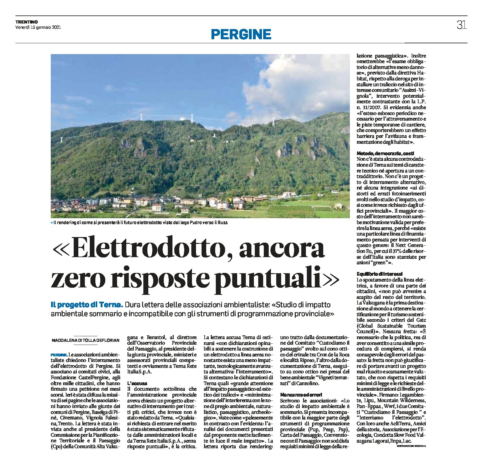 Pergine, elettrodotto: ancora zero risposte puntuali