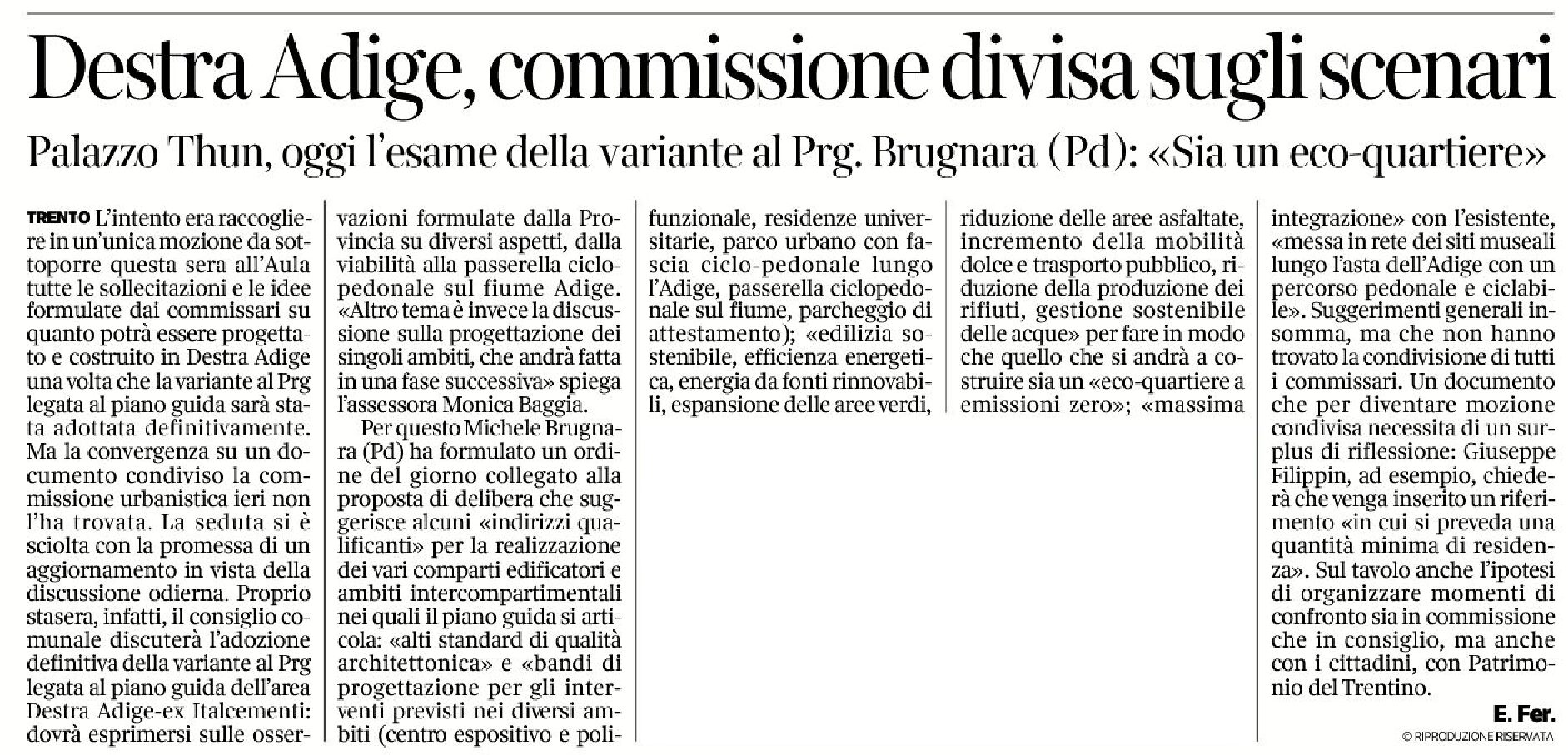 Trento, Destra Adige: commissione divisa sugli scenari