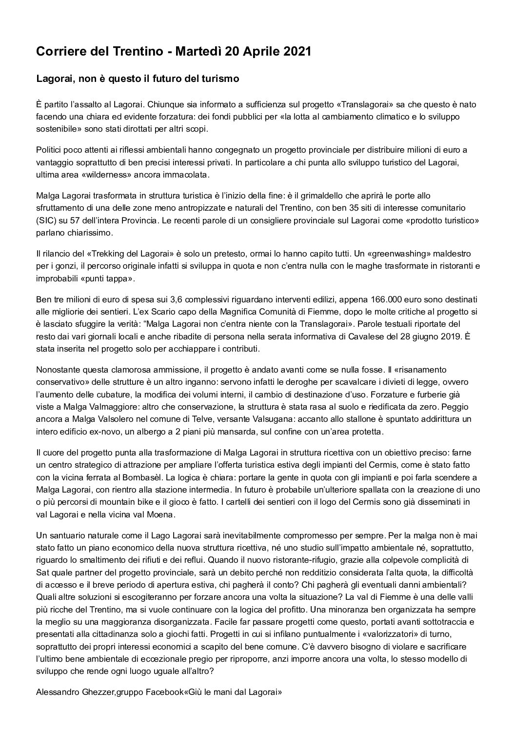 Lagorai, non è questo il futuro del Trentino