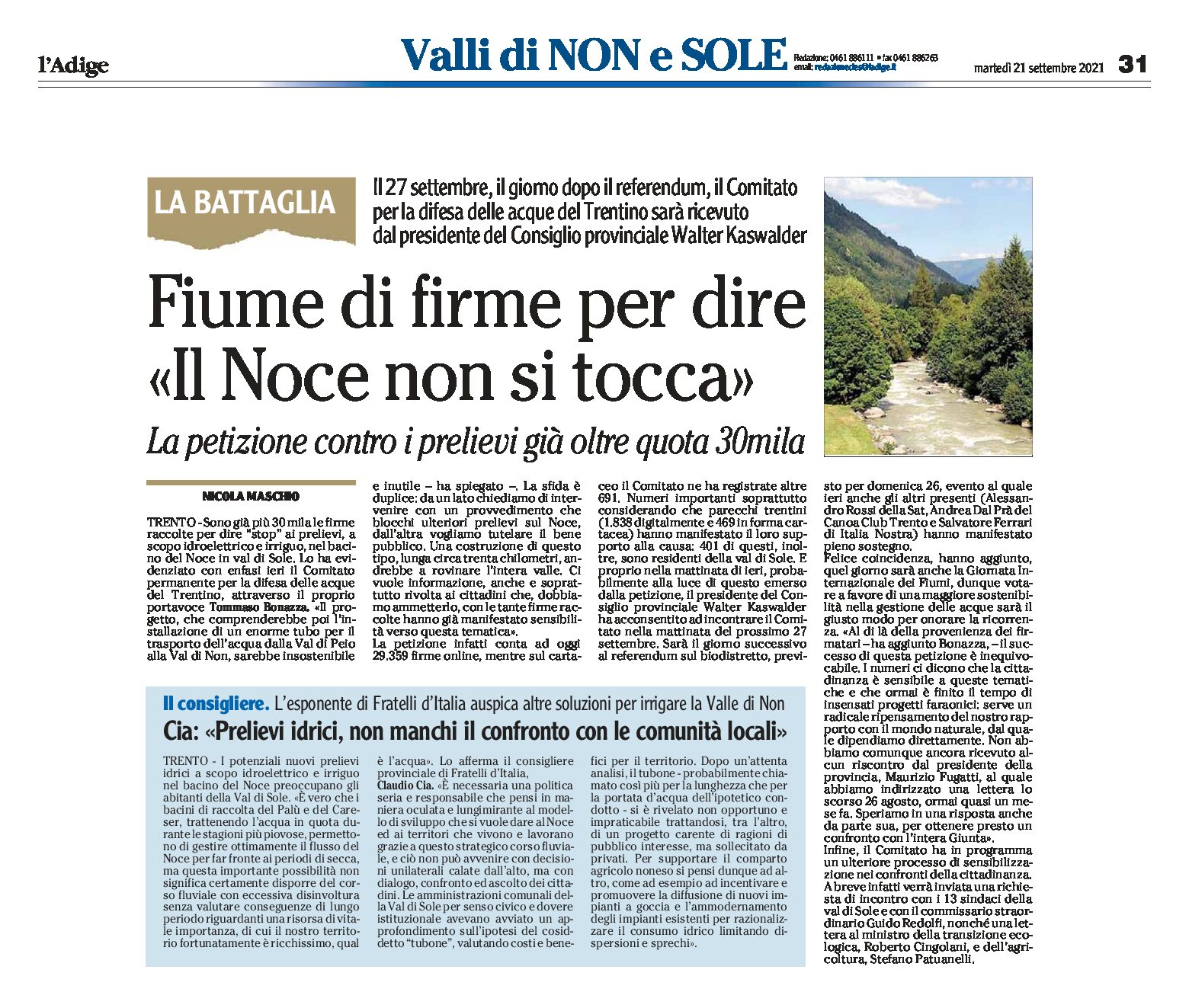 Val di Sole: fiume di firme per dire “il Noce non si tocca”. La petizione già oltre quota 30mila