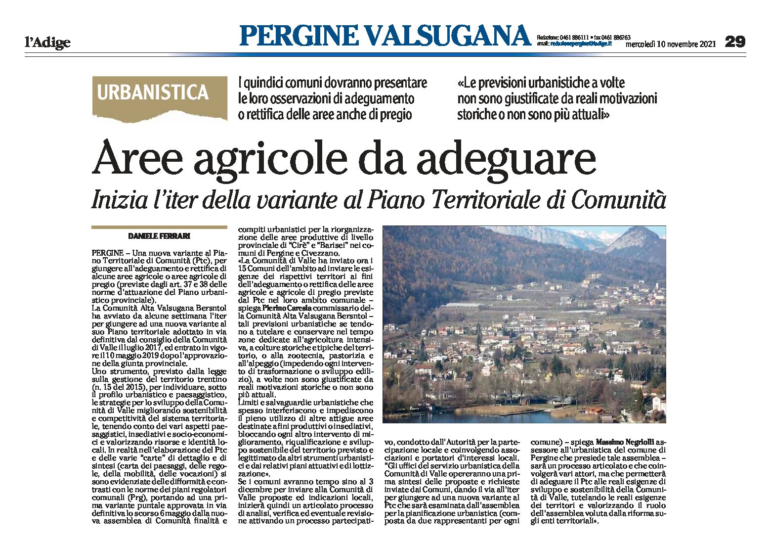 Pergine: aree agricole da adeguare. Inizia l’iter della variante al Ptc