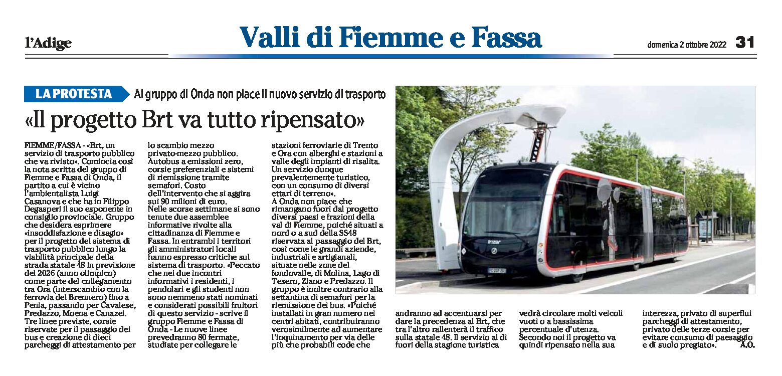 Fiemme e Fassa: il progetto Prt va tutto ripensato. A Onda non piace il nuovo servizio di trasporto