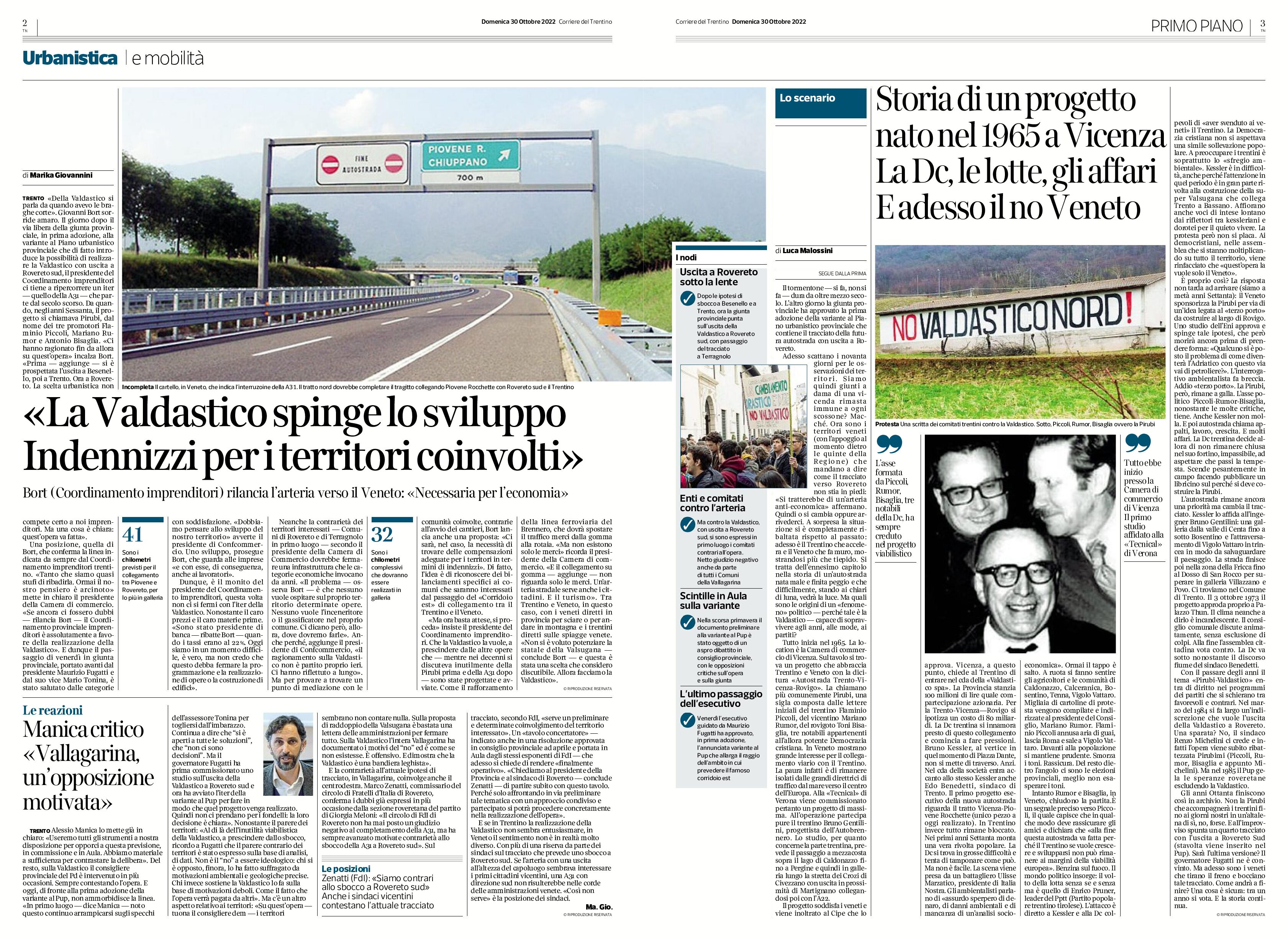 Valdastico: Bort “necessaria per l’economia”, Manica “Vallagarina opposizione motivata”. Storia di un progetto nato nel 1965 a Vicenza
