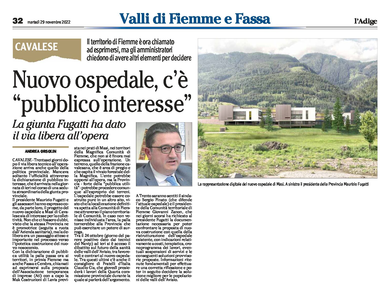 Masi di Cavalese, nuovo ospedale: la giunta Fugatti ha dato il via libera all’opera
