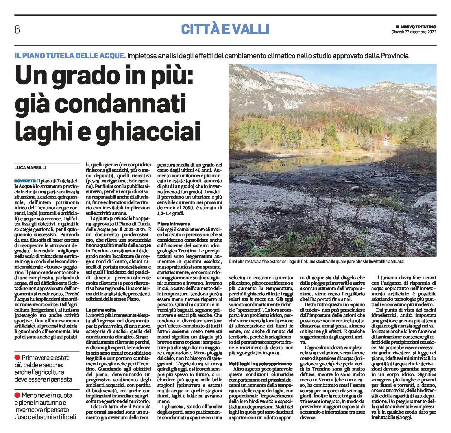 Piano tutela delle acque: un grado in più, già condannati laghi e ghiacciai