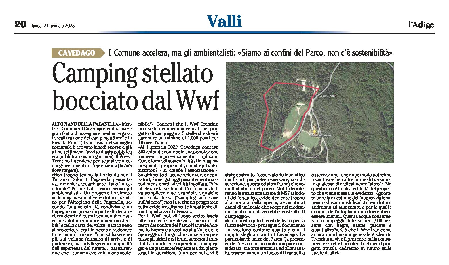 Cavedago: camping stellato bocciato dal Wwf “siamo ai confini del Parco”