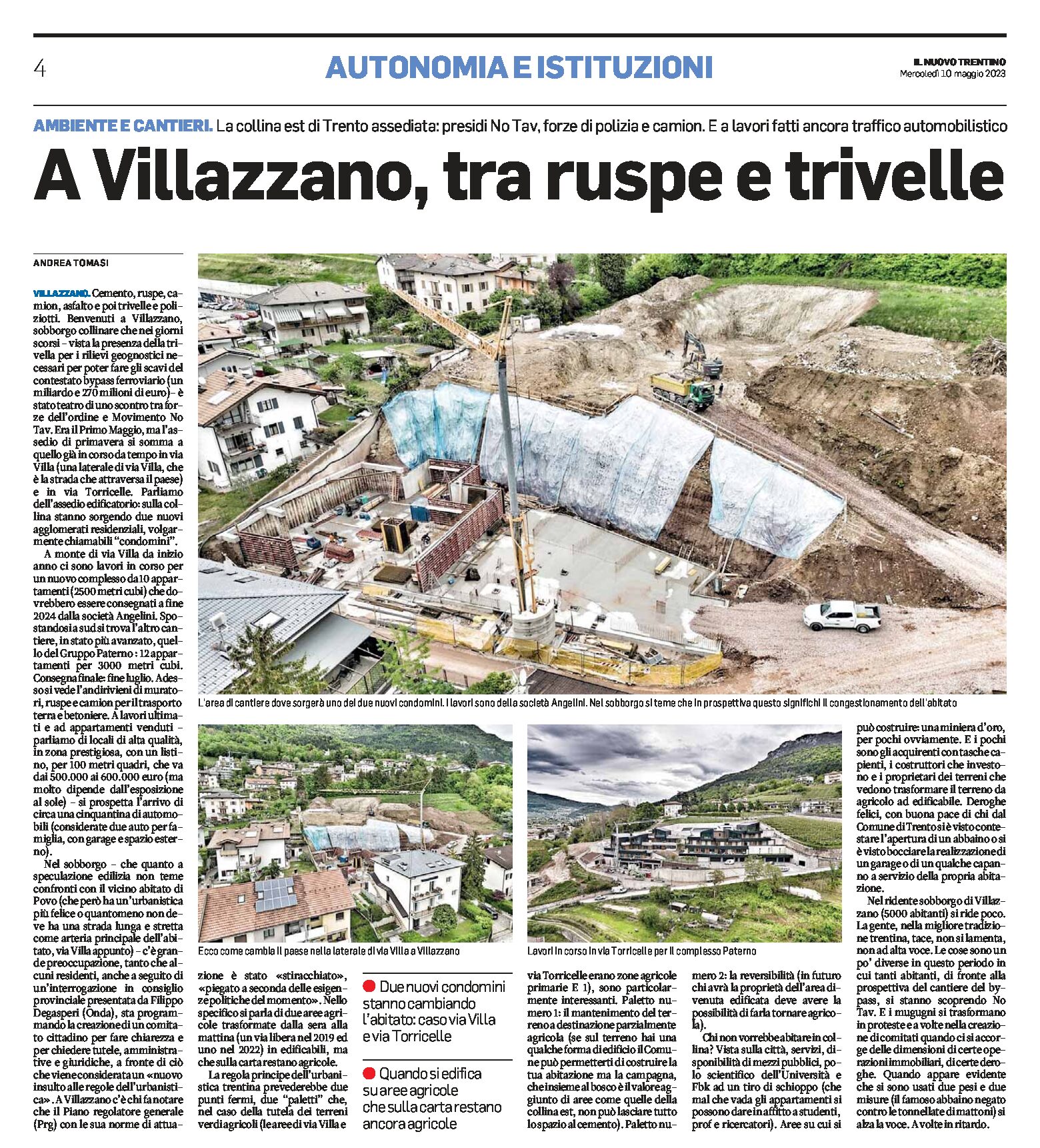 Trento, bypass: a Villazzano tra ruspe e trivelle