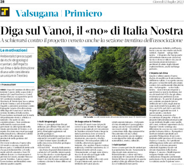 Diga del Vanoi: il “no” di Italia Nostra
