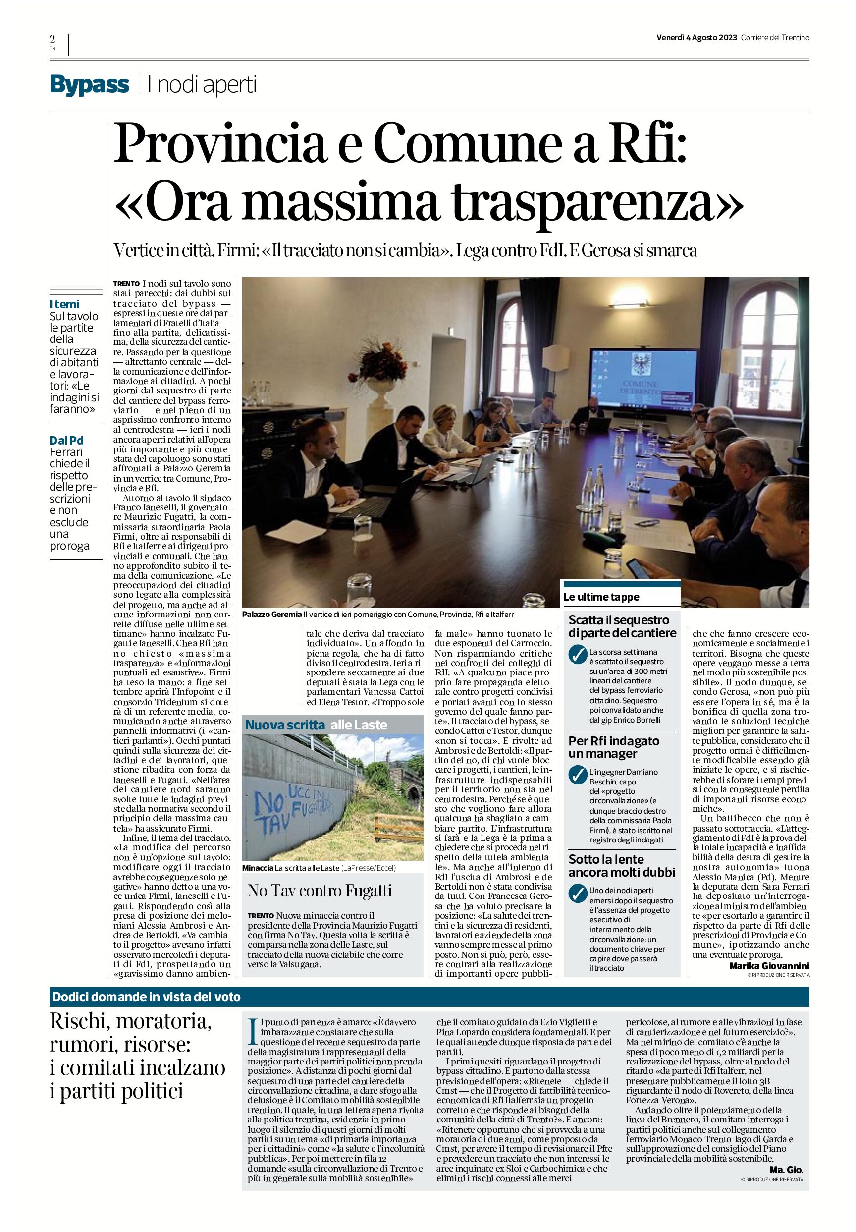 Trento, bypass: Provincia e Comune a Rfi “ora massima trasparenza”