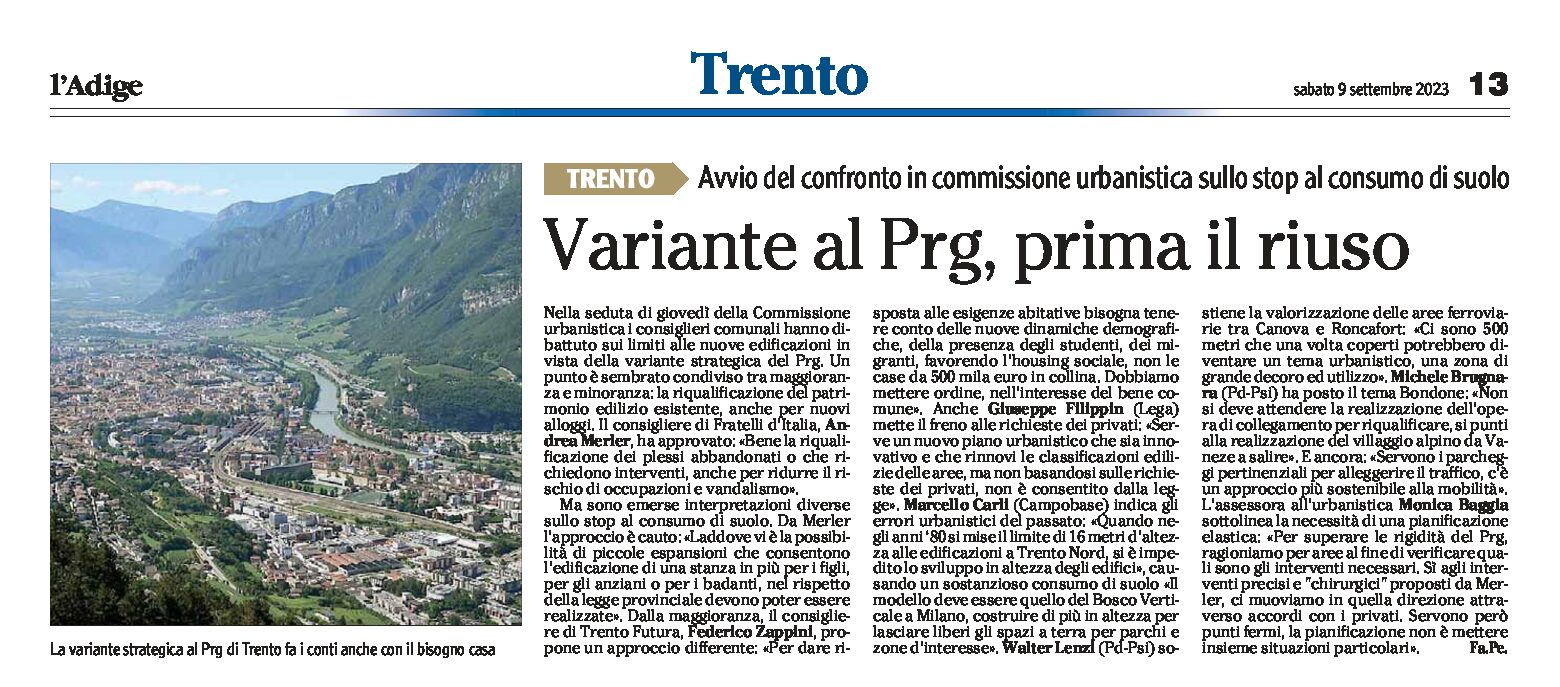 Trento: Variante al Prg, prima il riuso