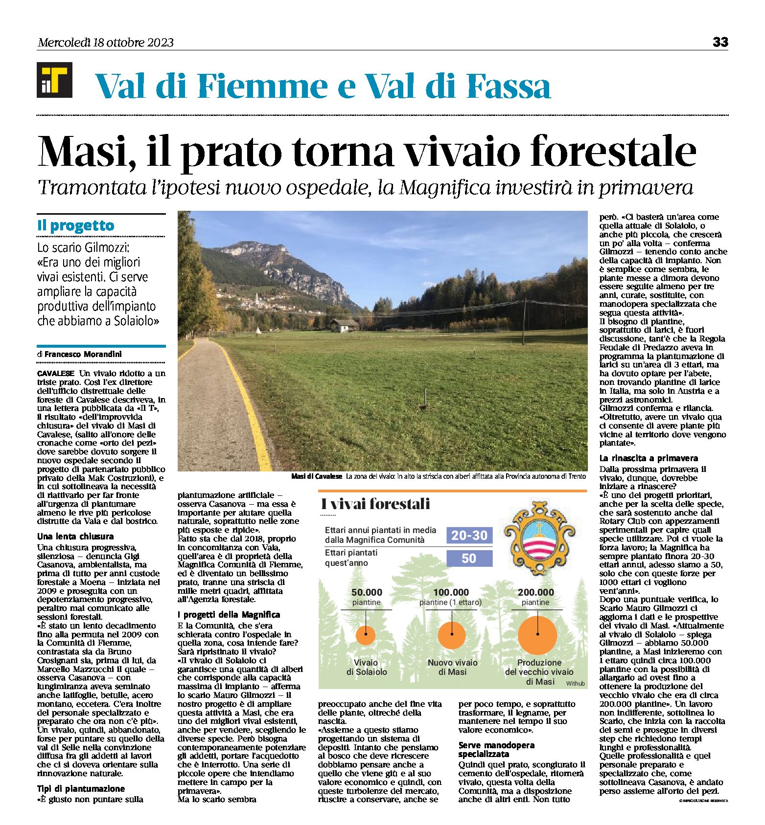 Masi di Cavalese: tramontata l’ipotesi nuovo ospedale, il prato torna vivaio forestale