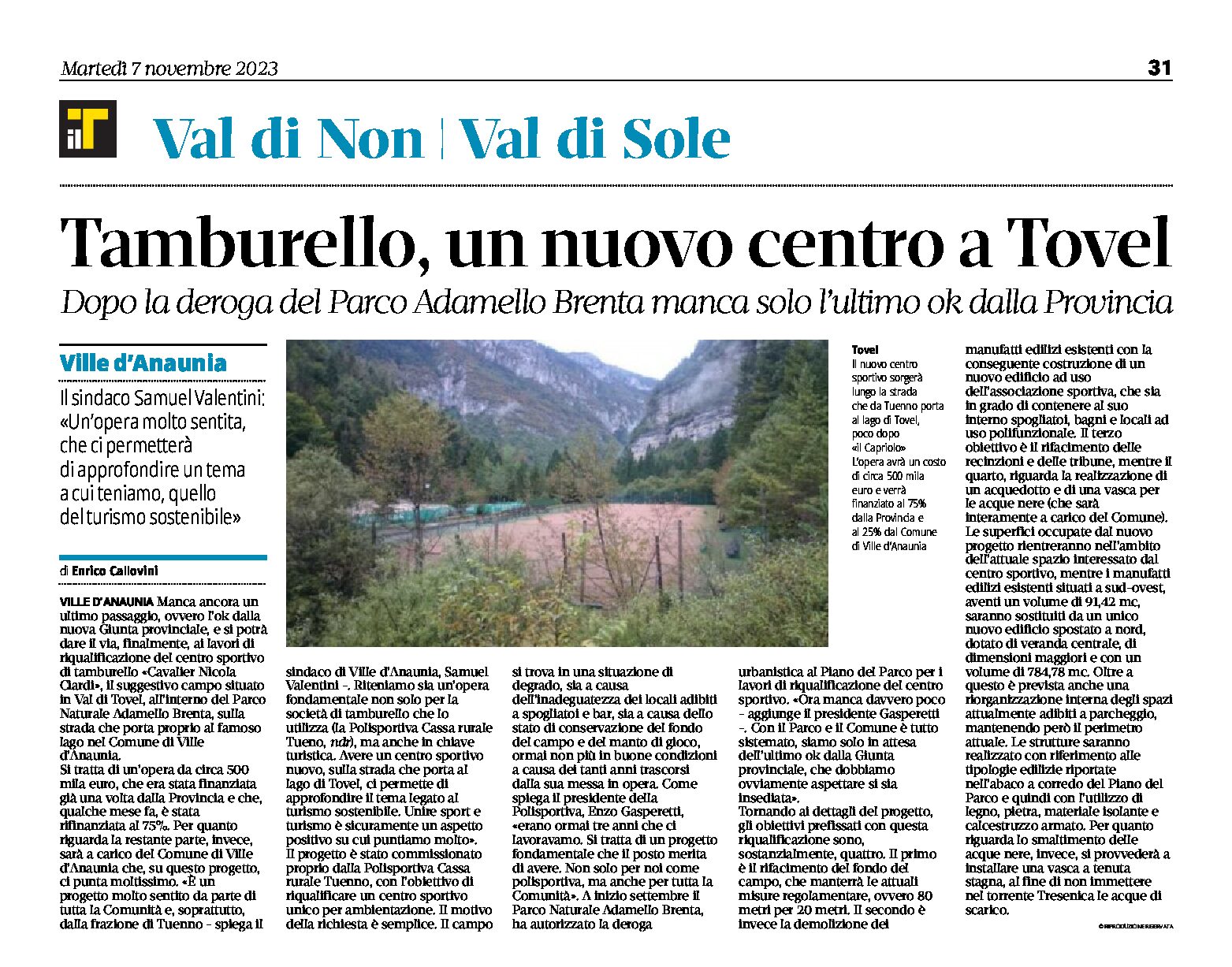 Val di Tovel: riqualificazione del centro sportivo di tamburello nel Parco Adamello Brenta