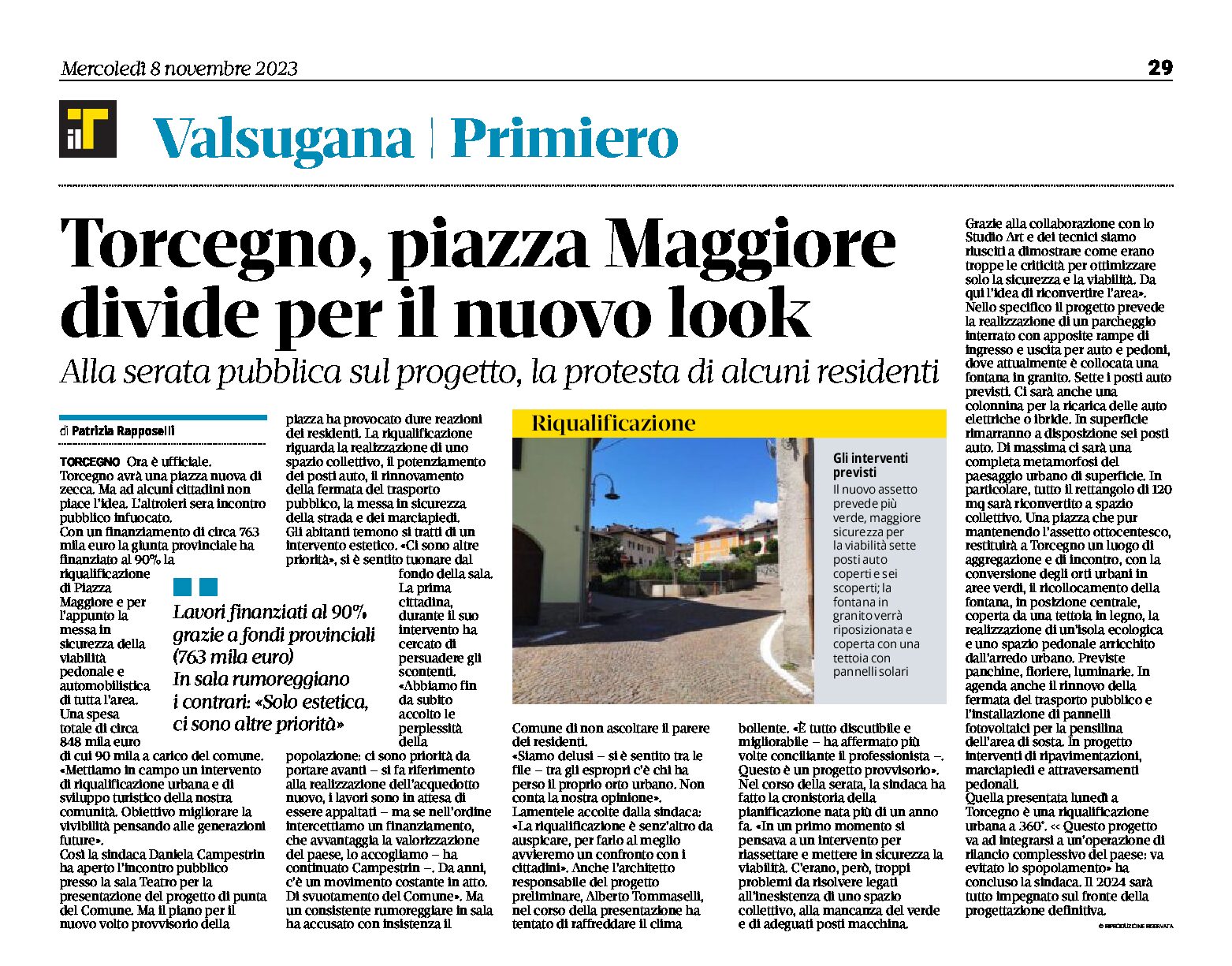 Torcegno: piazza Maggiore divide per il nuovo look. La protesta di alcuni residenti