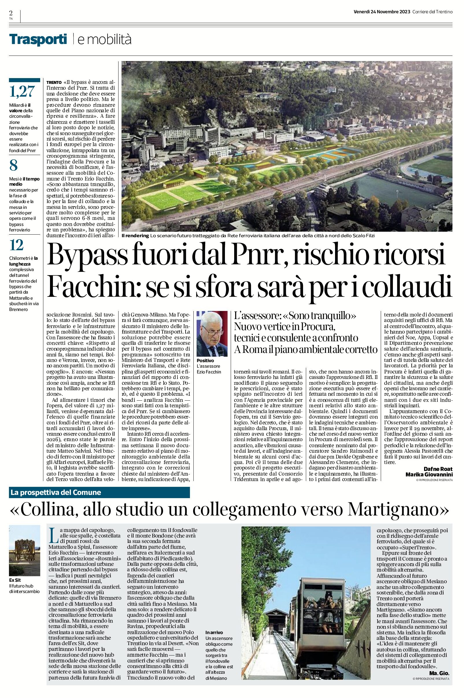 Trento: bypass fuori dal Pnrr, rischio ricorsi. Facchin “se si sfora sarà per i collaudi”