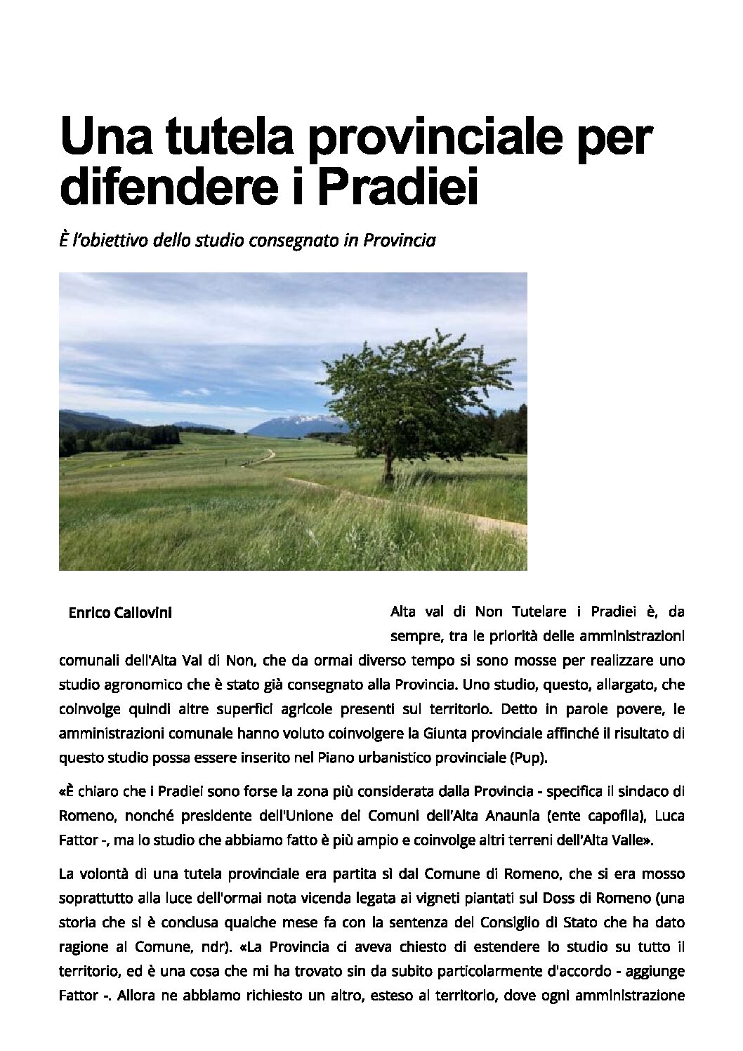 Alta val di Non: una tutela provinciale per difendere i Pradiei