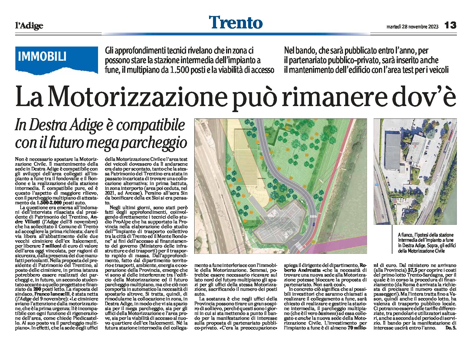 Trento, motorizzazione: può rimanere dov’è. In Destra Adige è compatibile con il futuro mega parcheggio