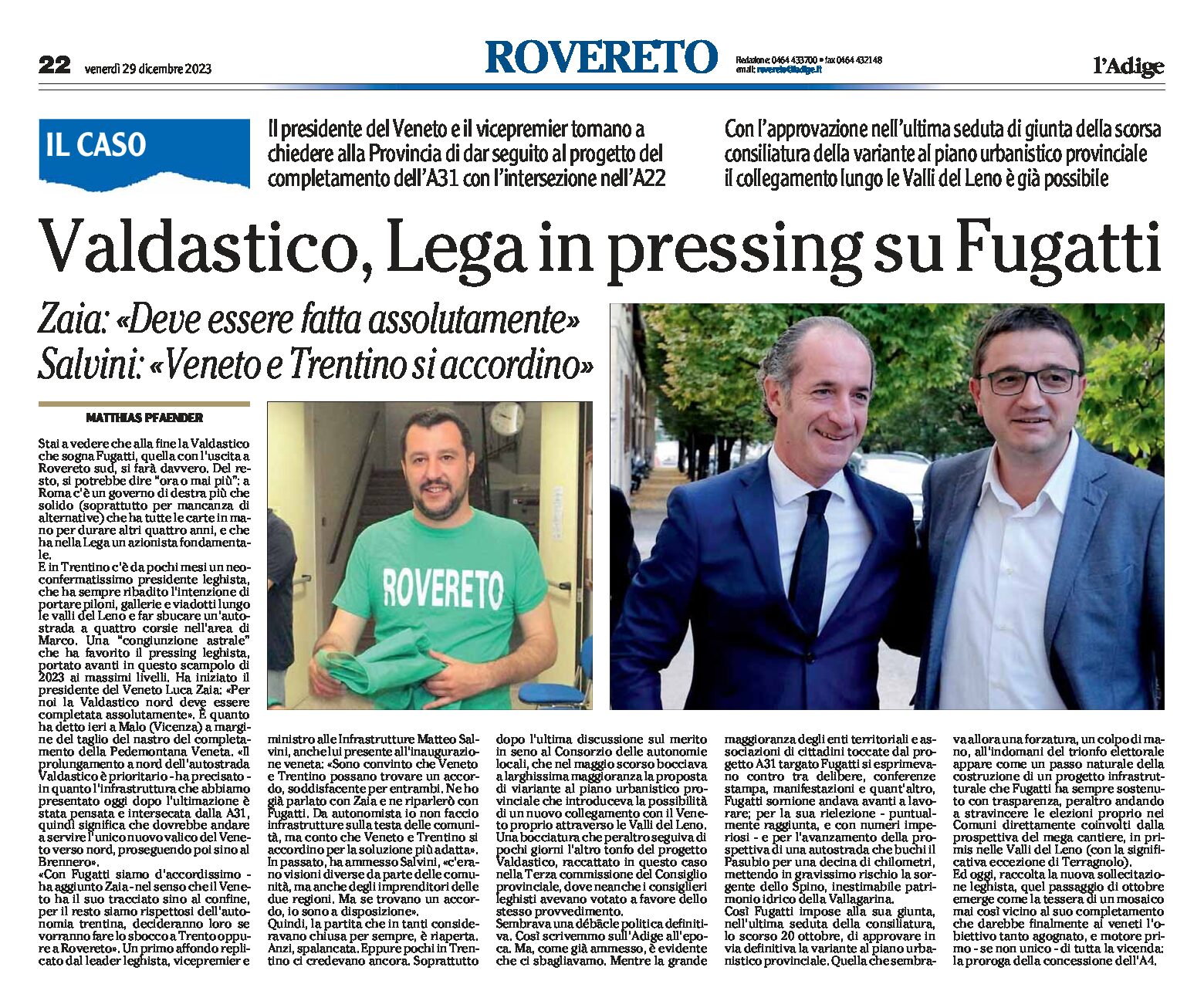 Valdastico: Lega in pressing su Fugatti