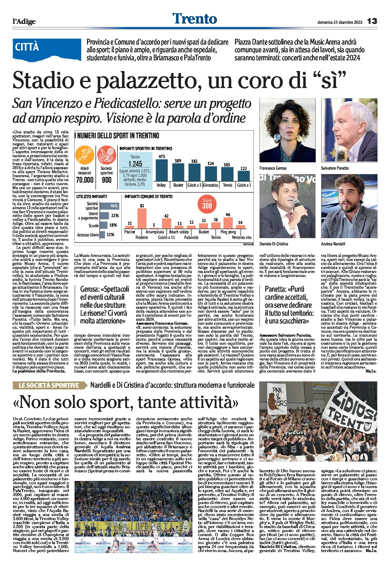 Trento: stadio e palazzetto, un coro di “sì”