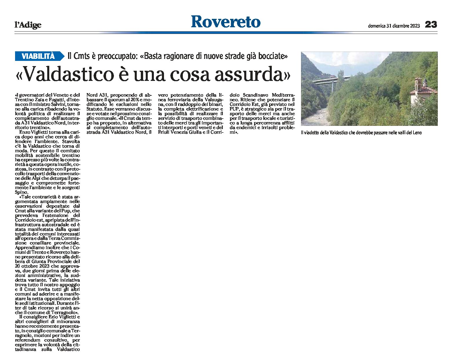 Valdastico: assurda. Il Cmst preoccupato “basta ragionare di nuove strade già bocciate”
