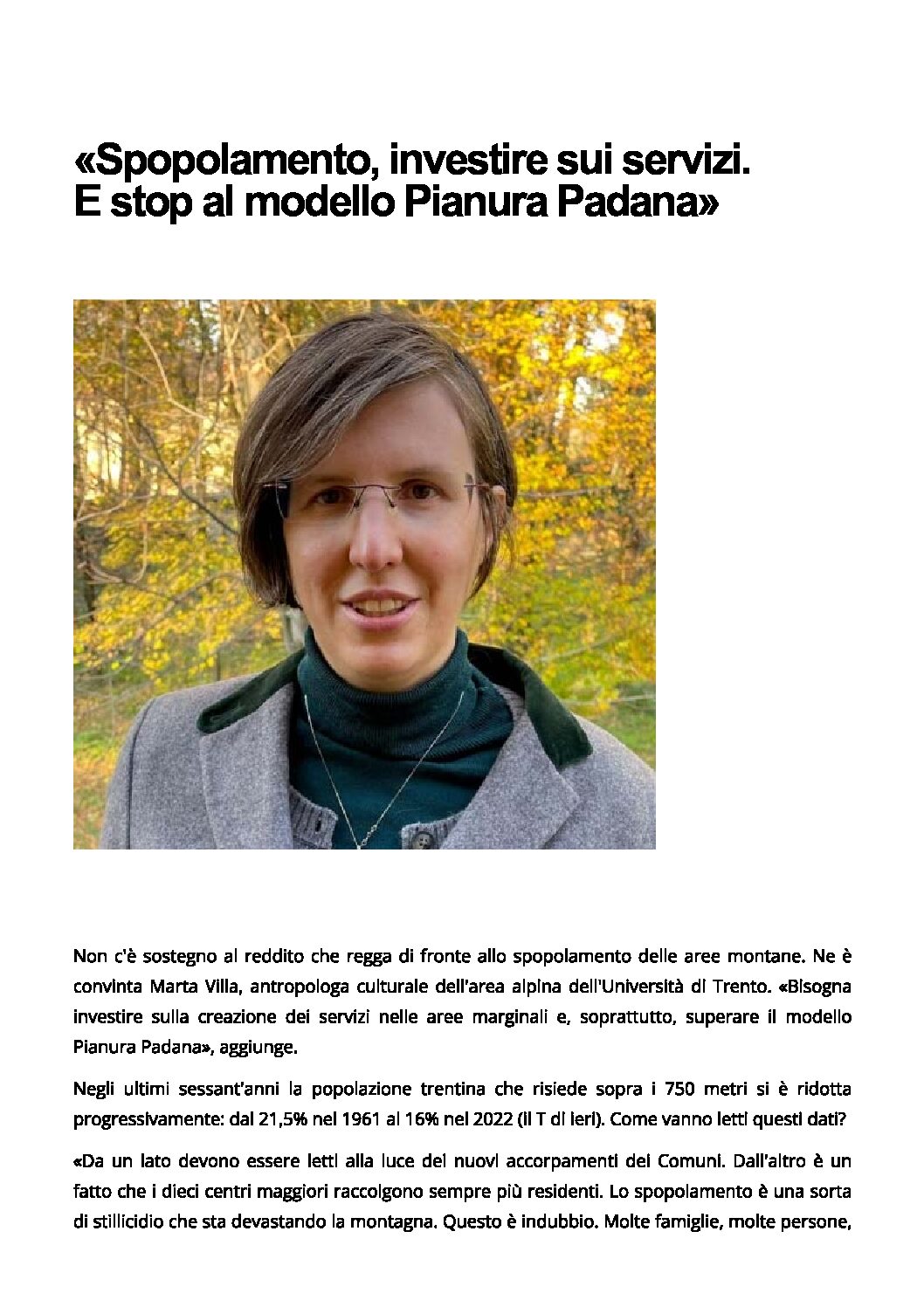 Spopolamento, investire sui servizi
