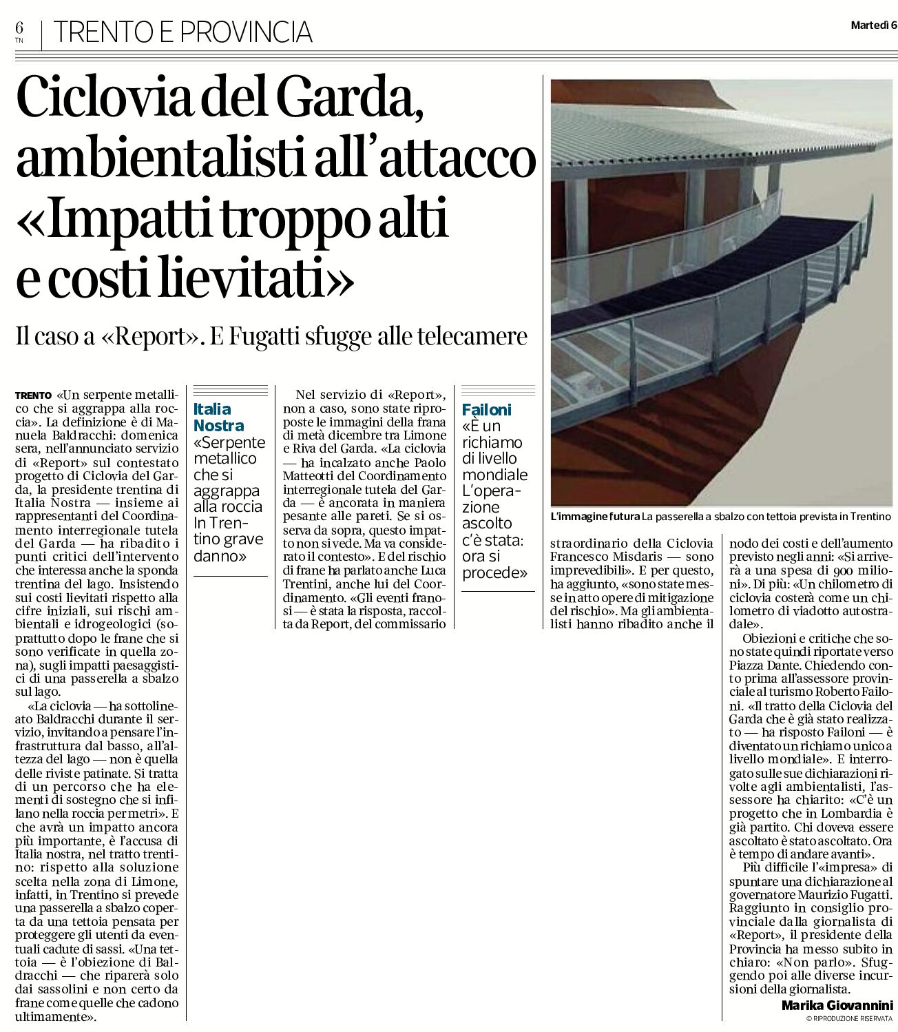 Ciclovia del Garda: ambientalisti all’attacco “impatti troppo alti e costi lievitati”