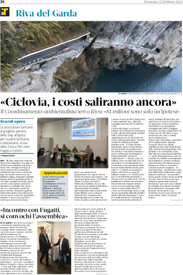 Ciclovia del Garda: il Coordinamento ambientalista “i costi saliranno ancora”