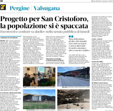 Pergine: progetto per San Cristoforo. Popolazione spaccata a metà