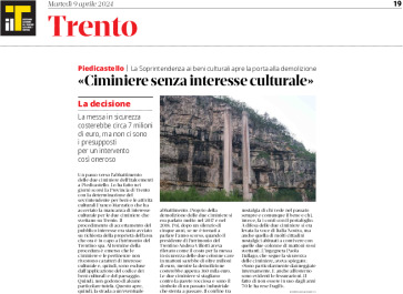 Piedicastello: Soprintendenza “ciminiere senza interesse culturale”