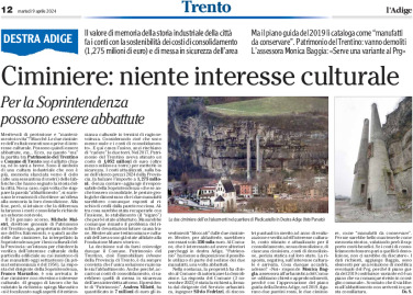 Piedicastello: ciminiere, niente interesse culturale