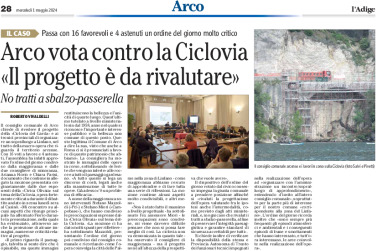 Arco: vota contro la Ciclovia “il progetto è da rivalutare”