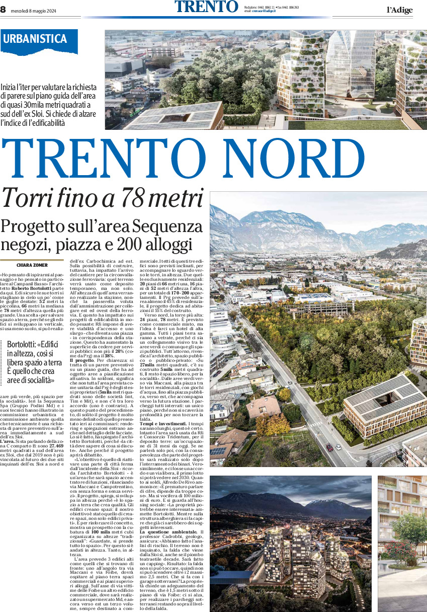 Trento Nord: torri fino a 78 metri