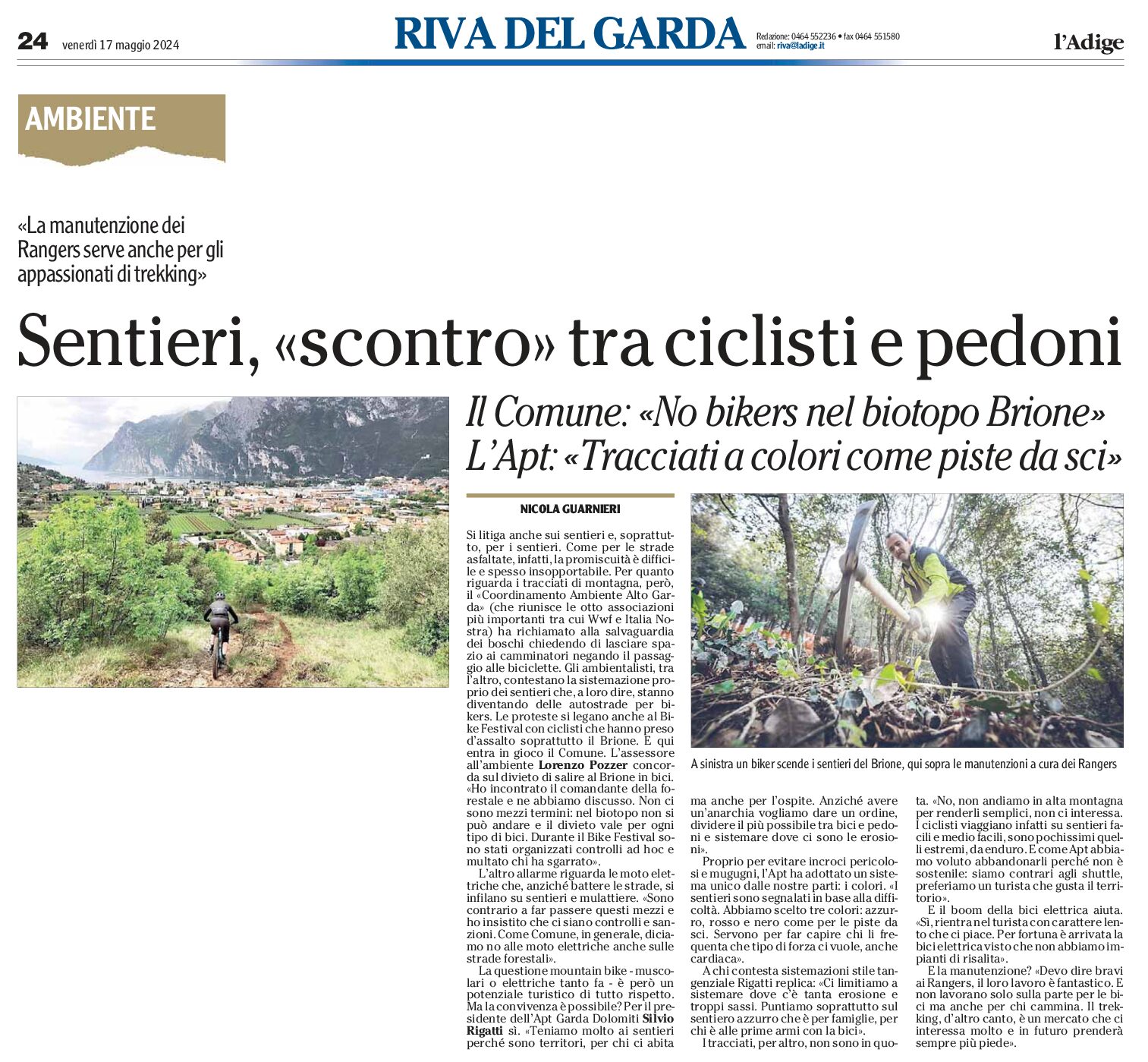 Alto Garda, sentieri: “scontro” tra ciclisti e pedoni