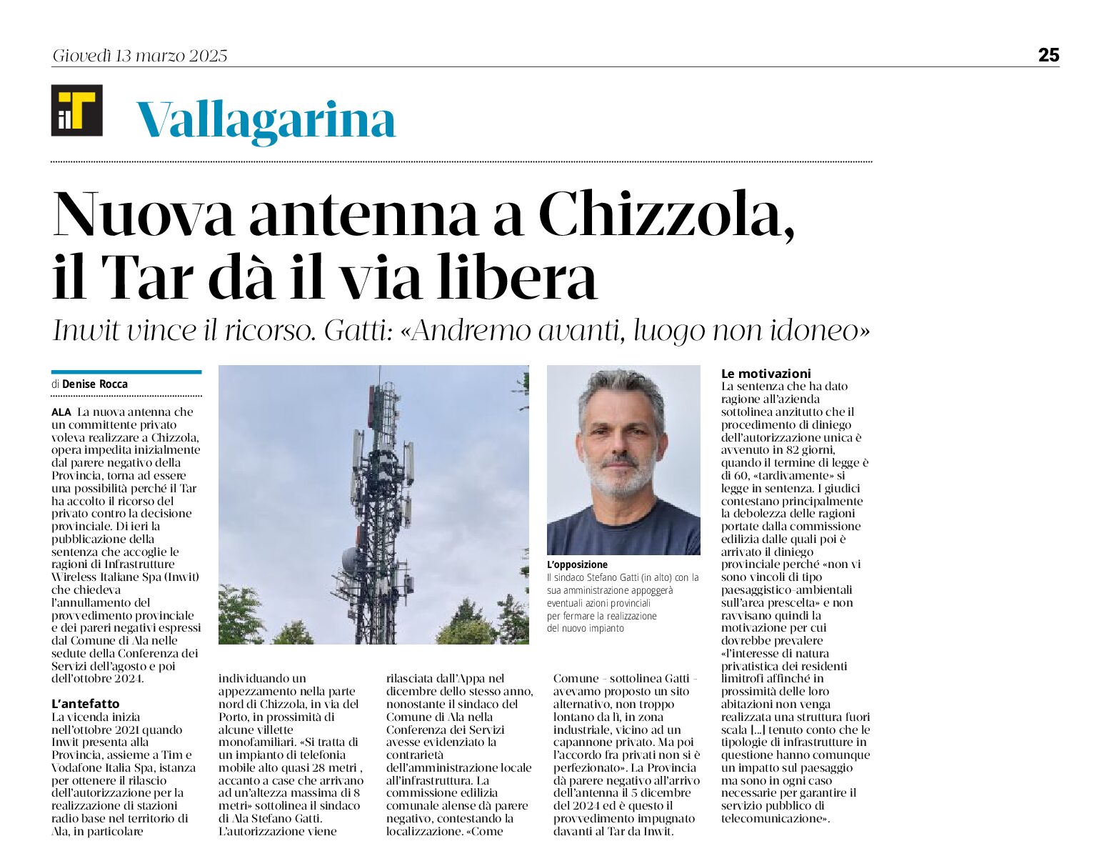 Vallagarina. Nuova antenna a Chizzola