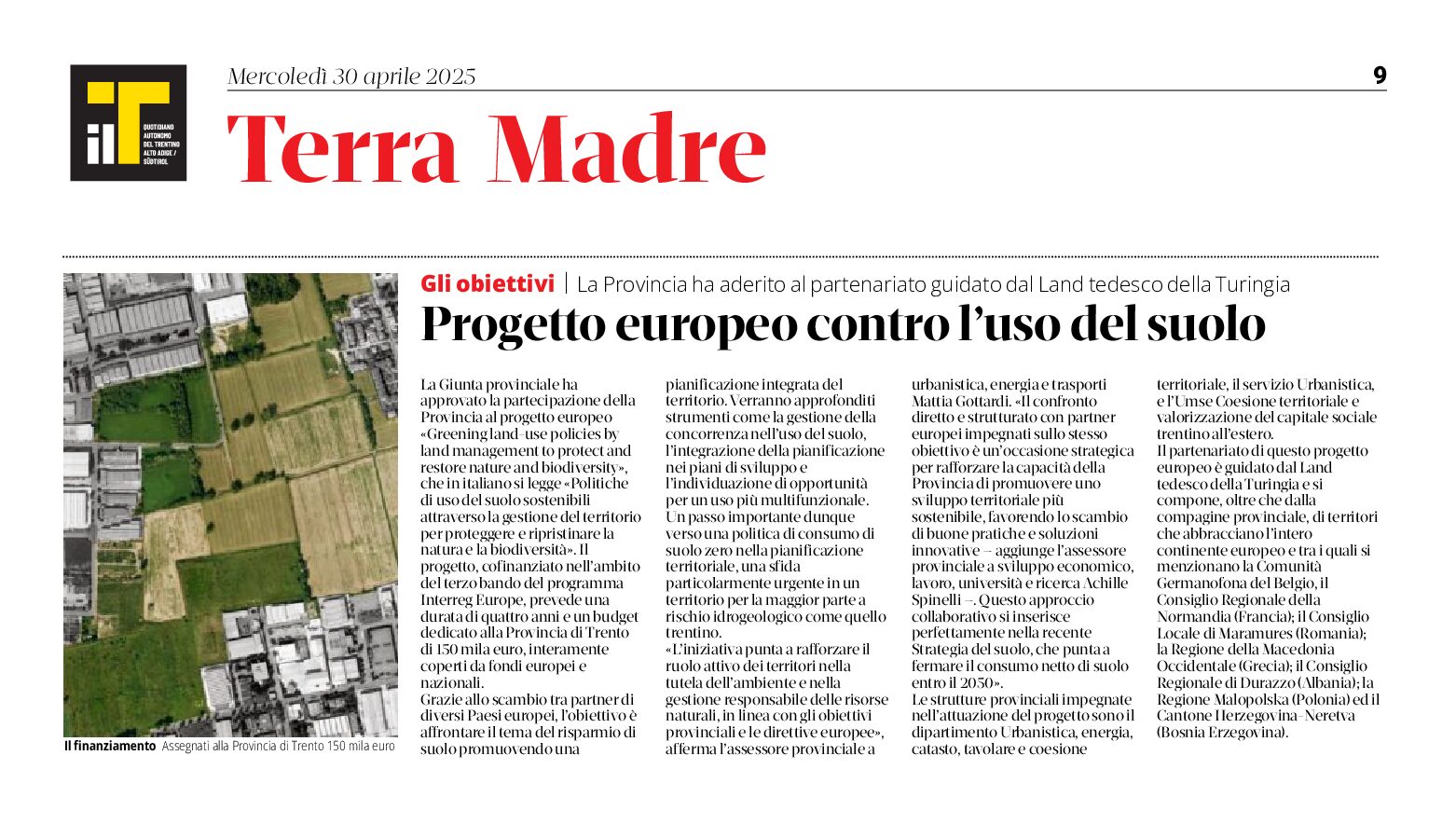 Progetto europeo contro l’uso del suolo