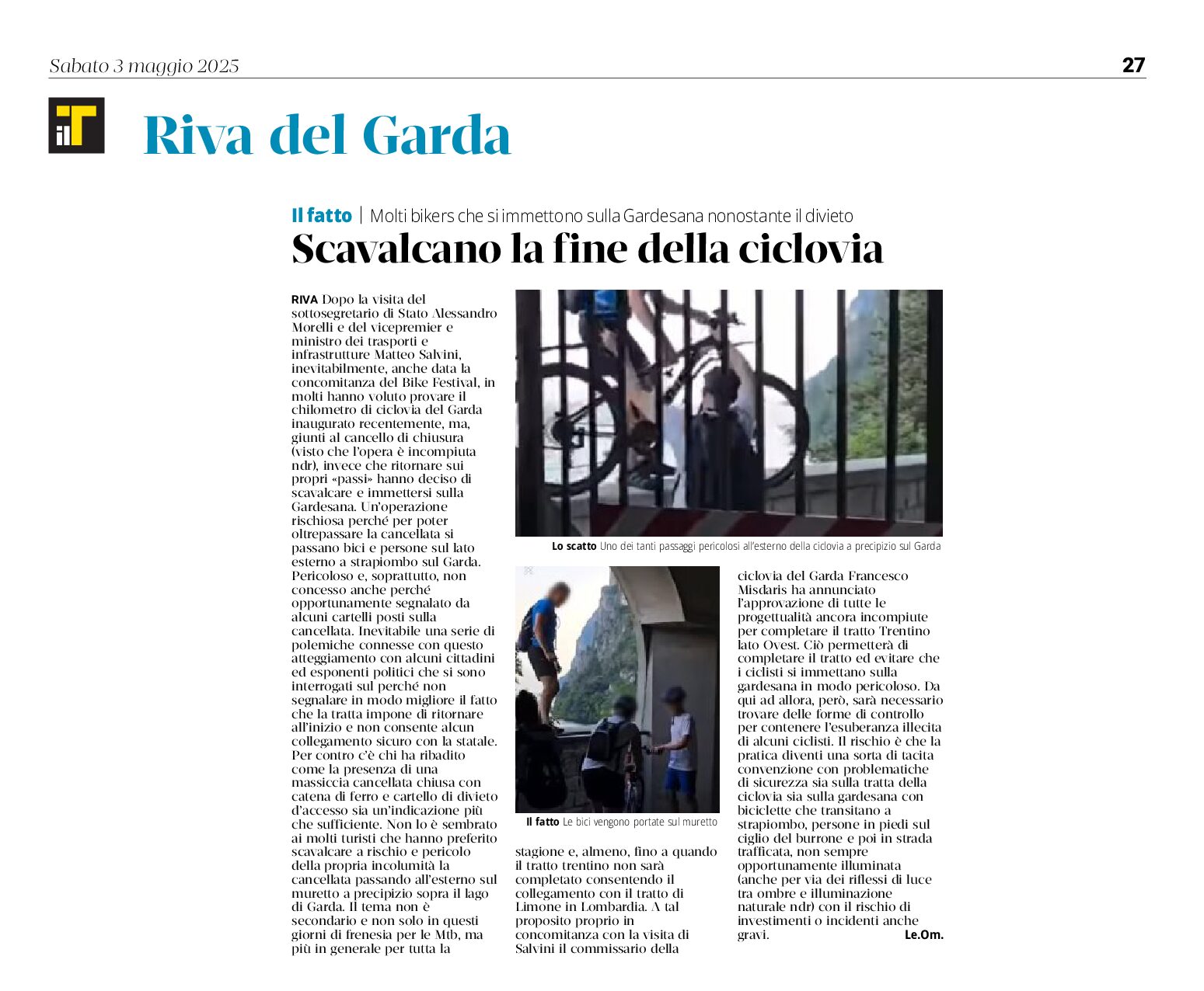 Riva del Garda: bikers scavalcano la fine della ciclovia