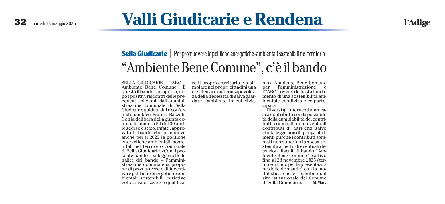 Sella Giudicarie: riproposto il bando Ambiente Bene Comune (ABC)