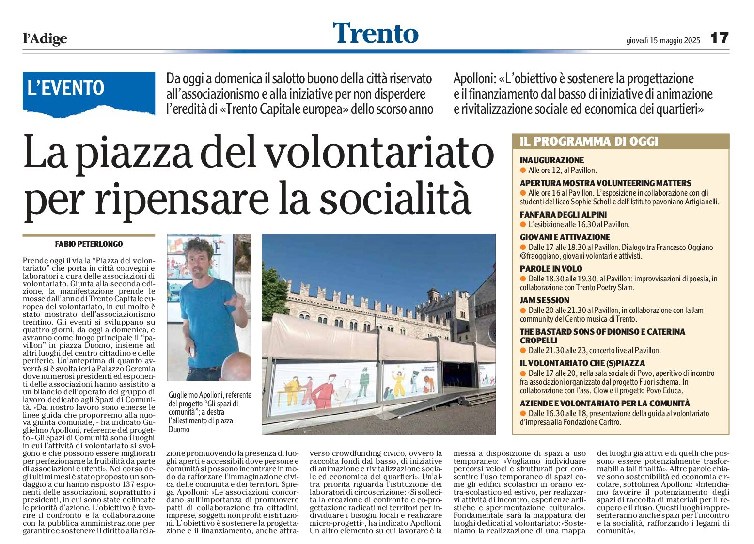 La piazza del volontariato: da oggi a domenica