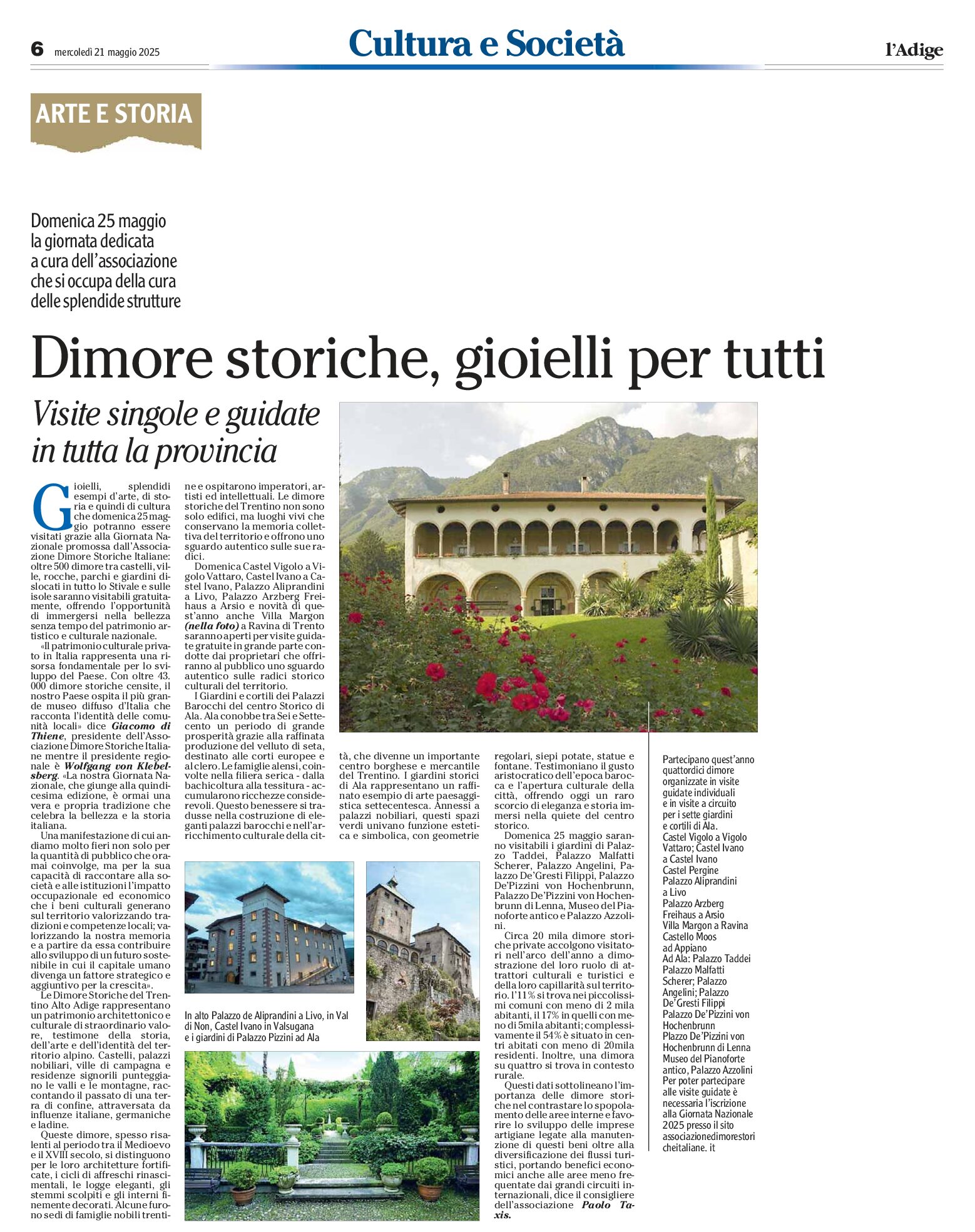 Dimore storiche, gioielli per tutti: domenica 25 maggio